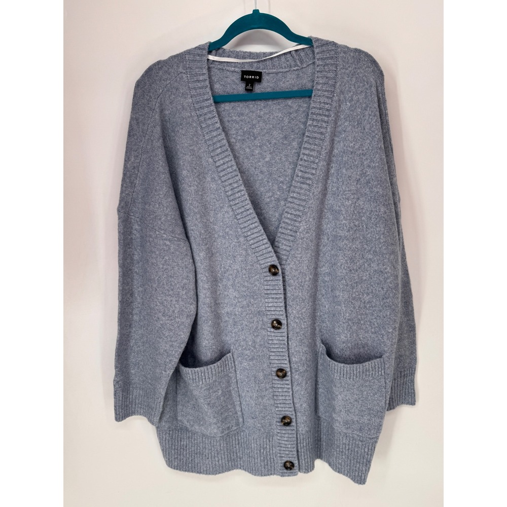 Torrid Cardigan Women 2 Light Blue NWOT Oversized Button Front Pocket Heathered